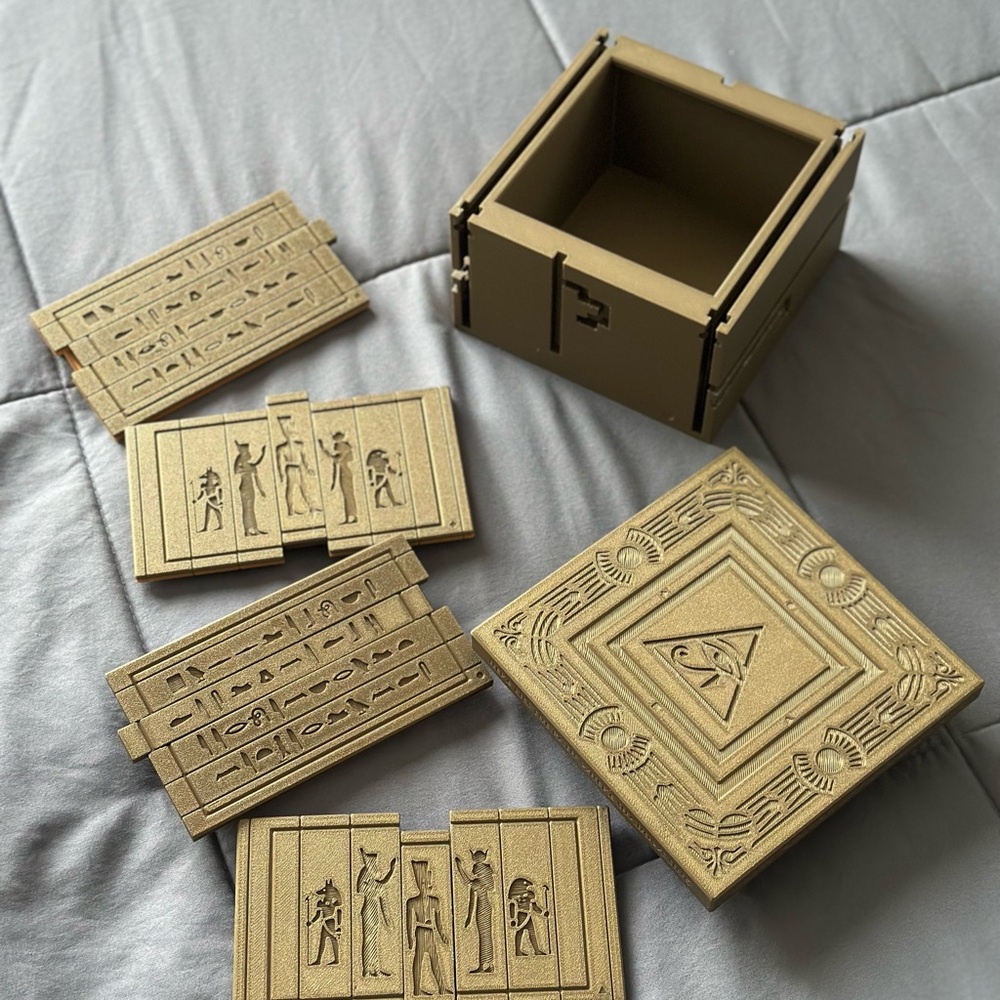 Gold Puzzle Box with Hieroglyphics